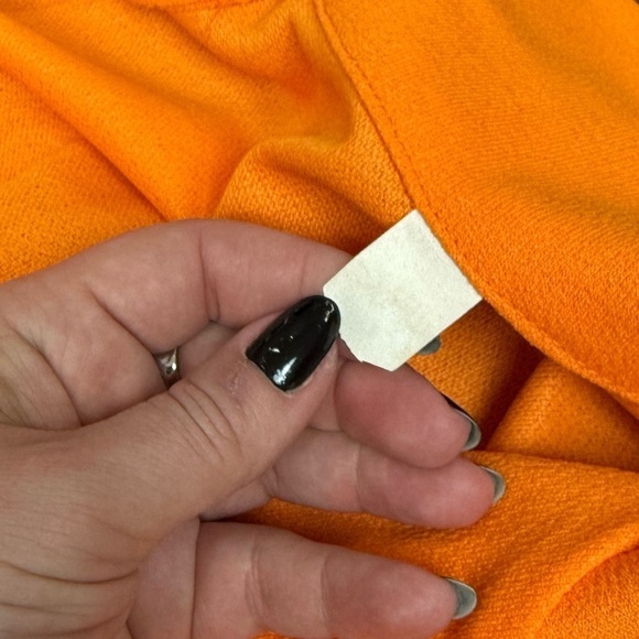 70s Bright Orange Quintess Polyester Dagger Collar Dress with Belt, Deadstock - Picture 7 of 11